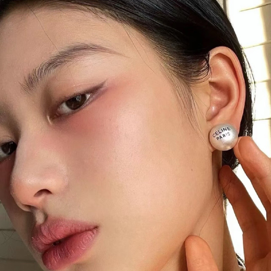 Celine Logo Dome Stud Earrings earrings Brushed silver-tone metal with black engraved logo 1 8cm diameter