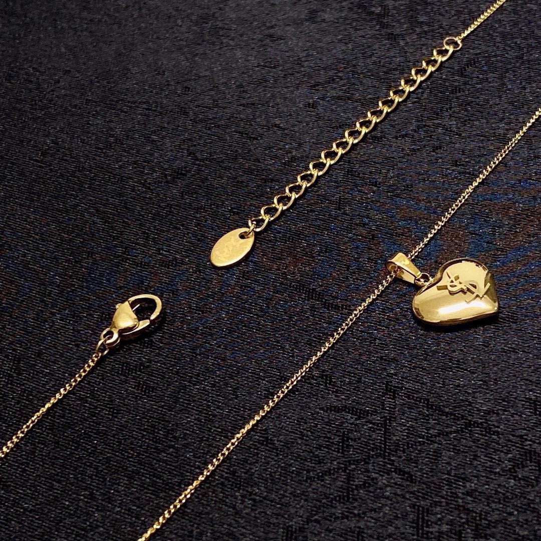 Saint Laurent YSL Monogram Heart Pendant necklace gold-tone metal 42cm with 5cm extender