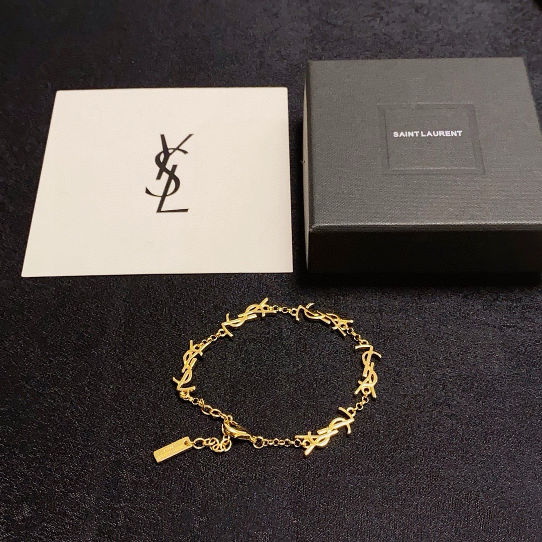 Saint Laurent Cassandre YSL Monogram Chain Bracelet bracelet gold-tone metal no accent stones 19cm with 3cm extender