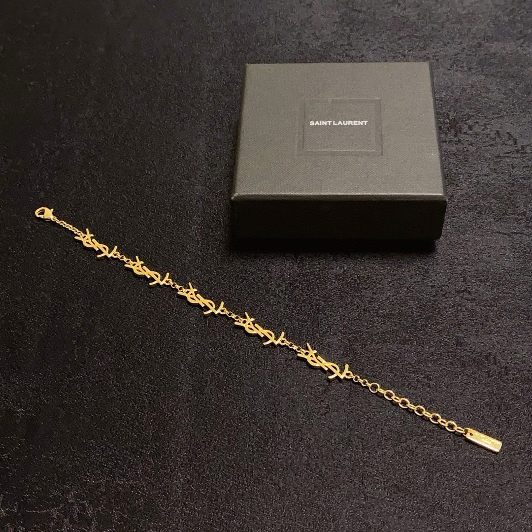 Saint Laurent Cassandre YSL Monogram Chain Bracelet bracelet gold-tone metal no accent stones 19cm with 3cm extender