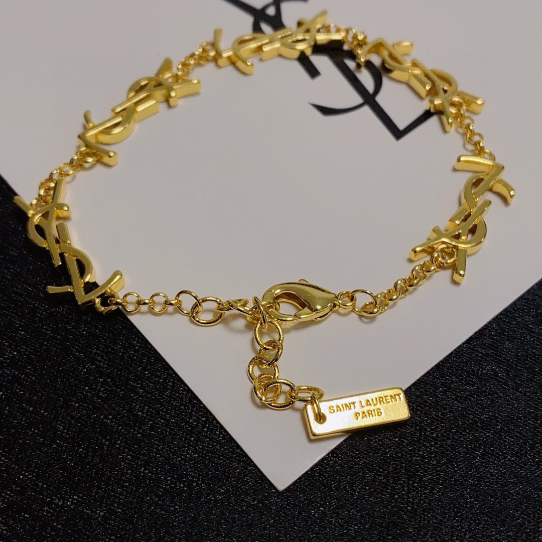 Saint Laurent Cassandre YSL Monogram Chain Bracelet bracelet gold-tone metal no accent stones 19cm with 3cm extender