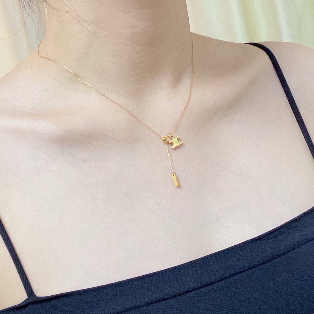Celine Triomphe Lariat necklace gold-tone metal 45cm with 5cm extender