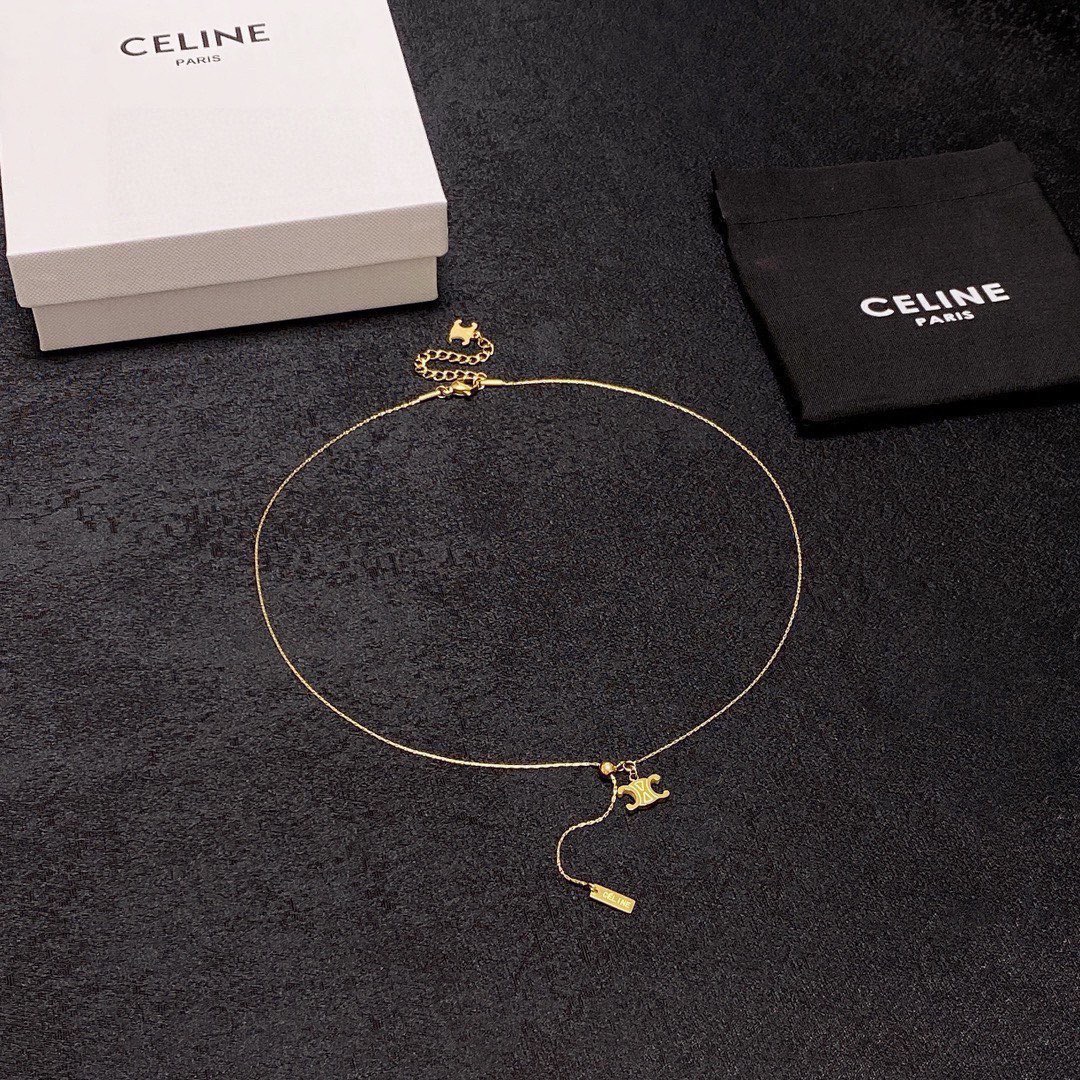 Celine Triomphe Lariat necklace gold-tone metal 45cm with 5cm extender