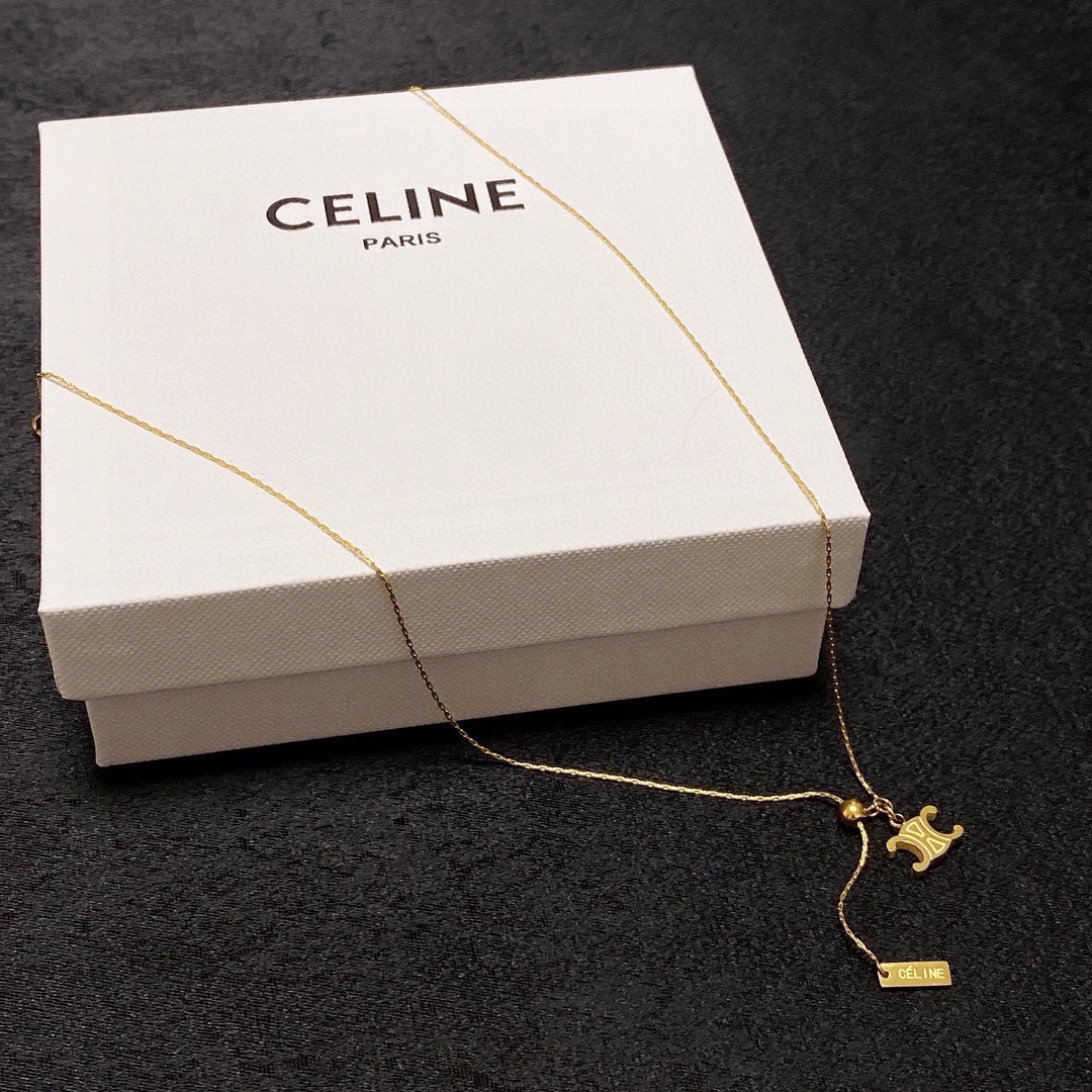 Celine Triomphe Lariat necklace gold-tone metal 45cm with 5cm extender
