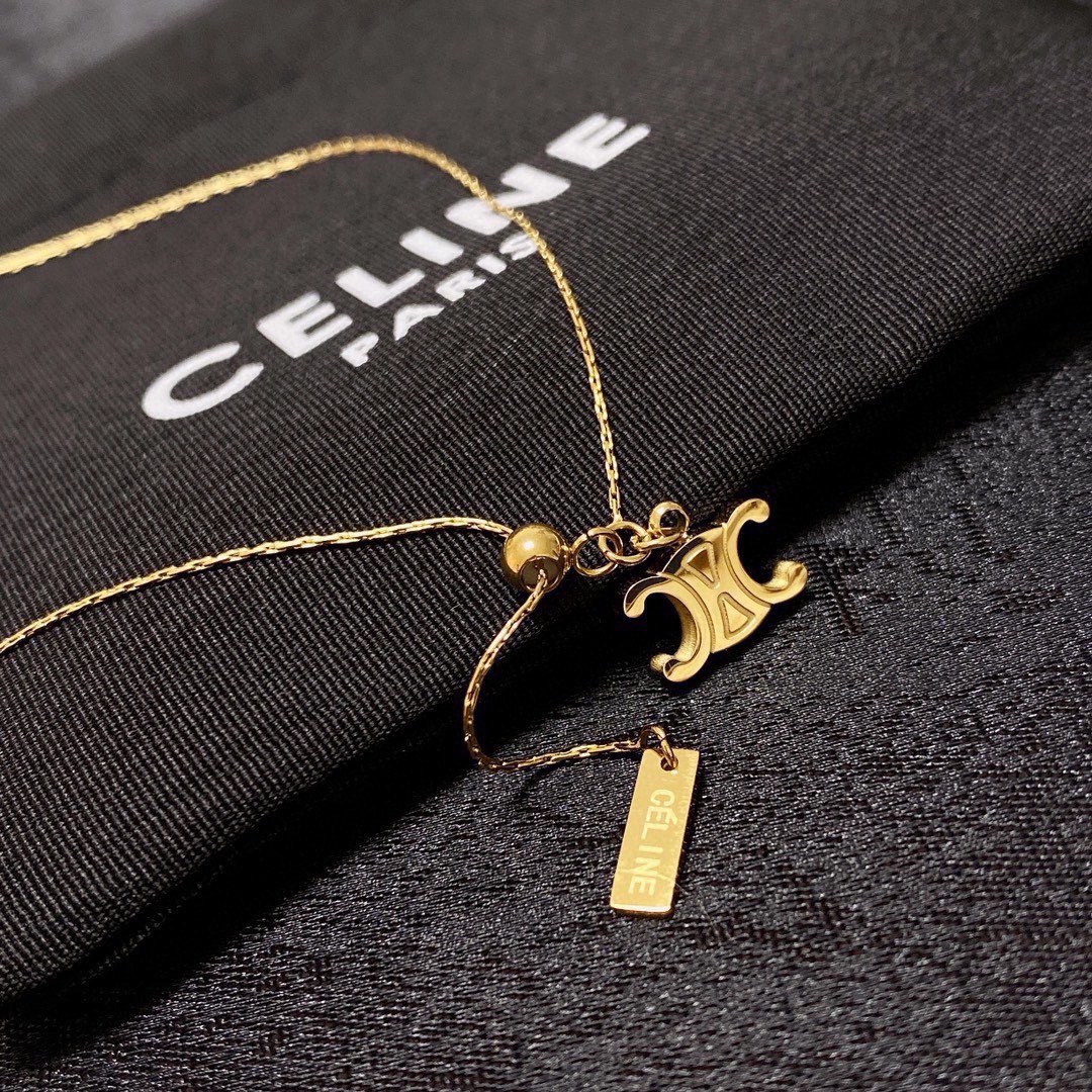Celine Triomphe Lariat necklace gold-tone metal 45cm with 5cm extender