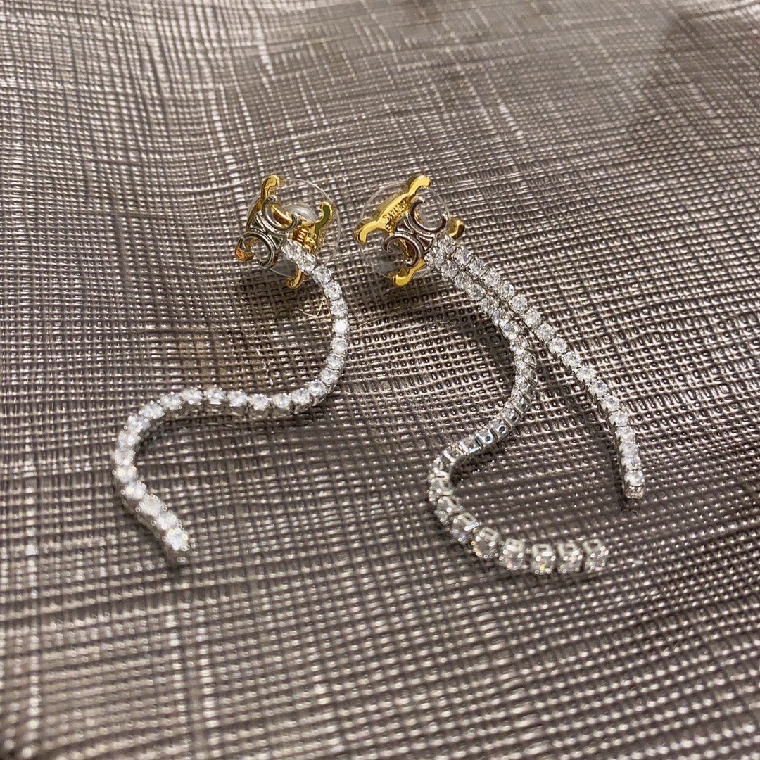 Celine Triomphe Crystal Fringe Drop Earrings earrings Two-tone gold and silver-toned metal with clear faceted crystals 6cm drop length