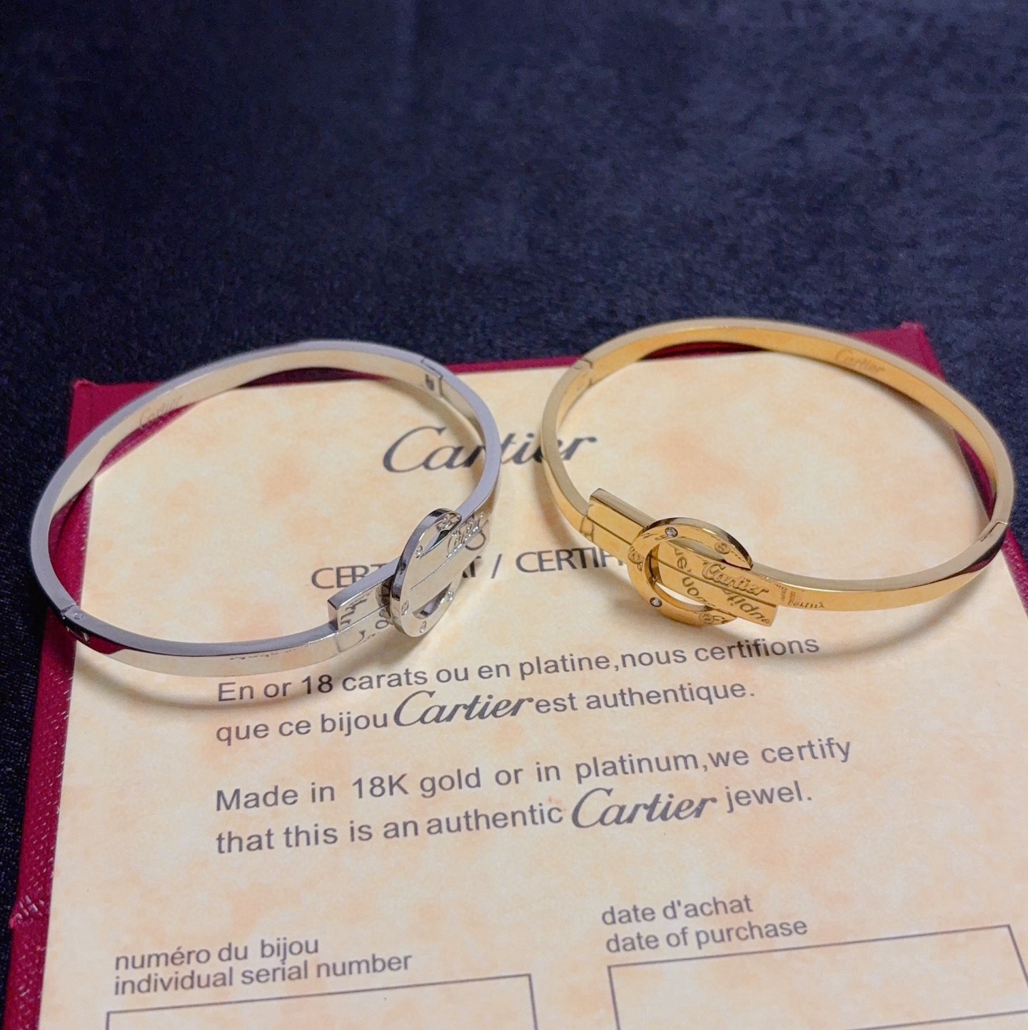 Cartier Love Interlocking Signature Bangle bracelet 18k yellow gold with diamond accents 18k white gold with diamond accents 17cm inner circumference