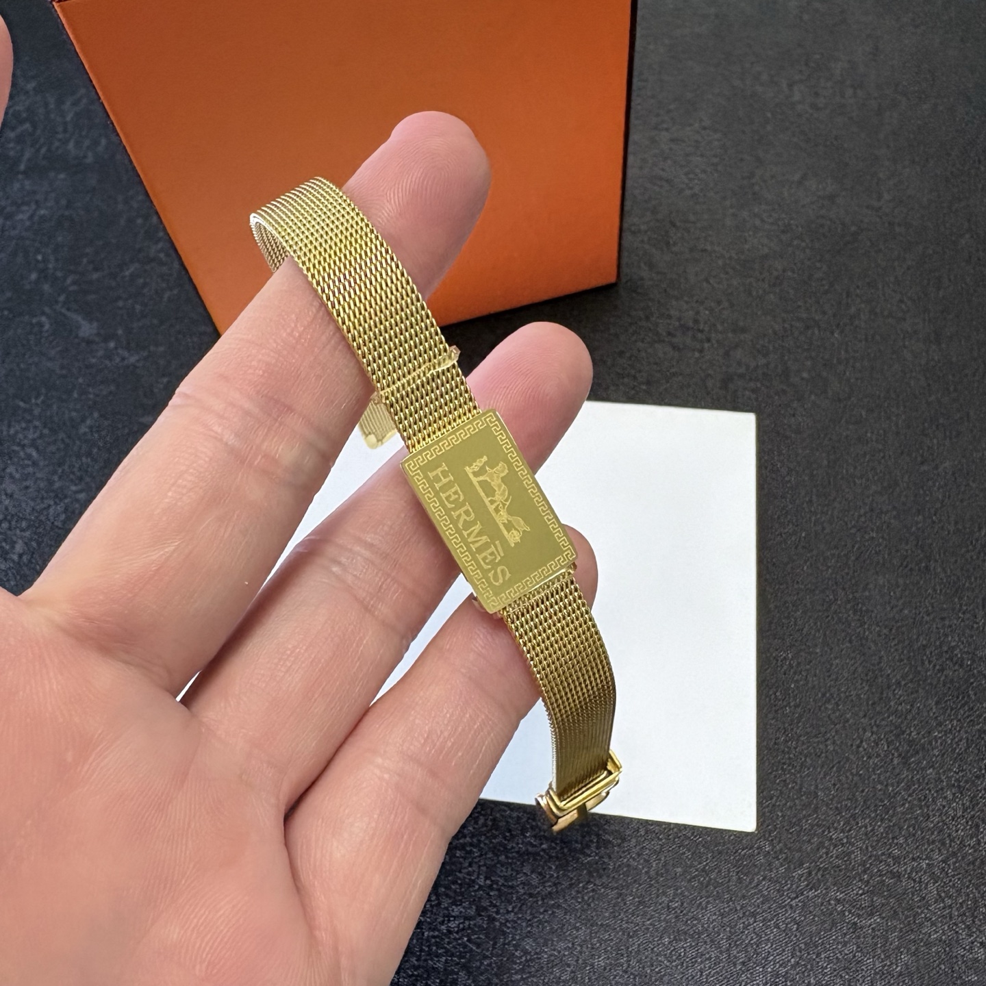 Bracciale Hermes H Logo Mesh Strap Bracciale oro MM