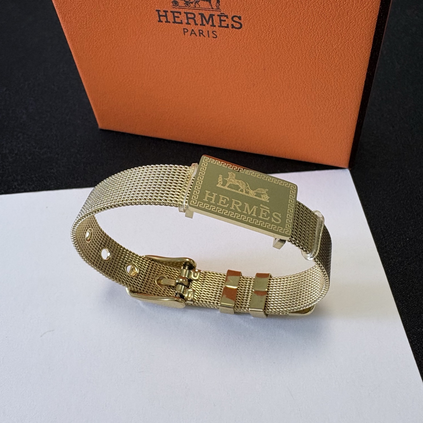 Bracciale Hermes H Logo Mesh Strap Bracciale oro MM