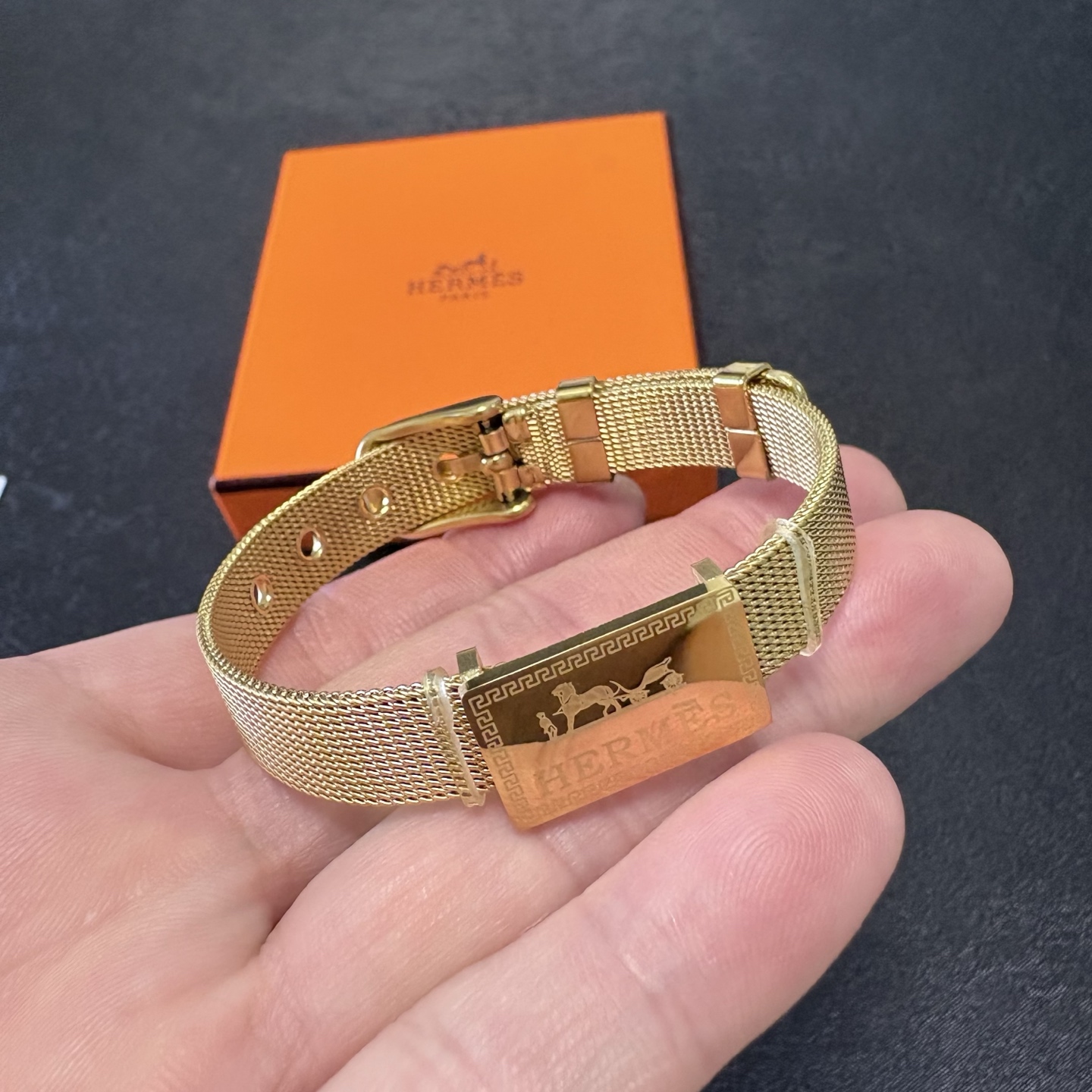 Bracciale Hermes H Logo Mesh Strap Bracciale oro MM