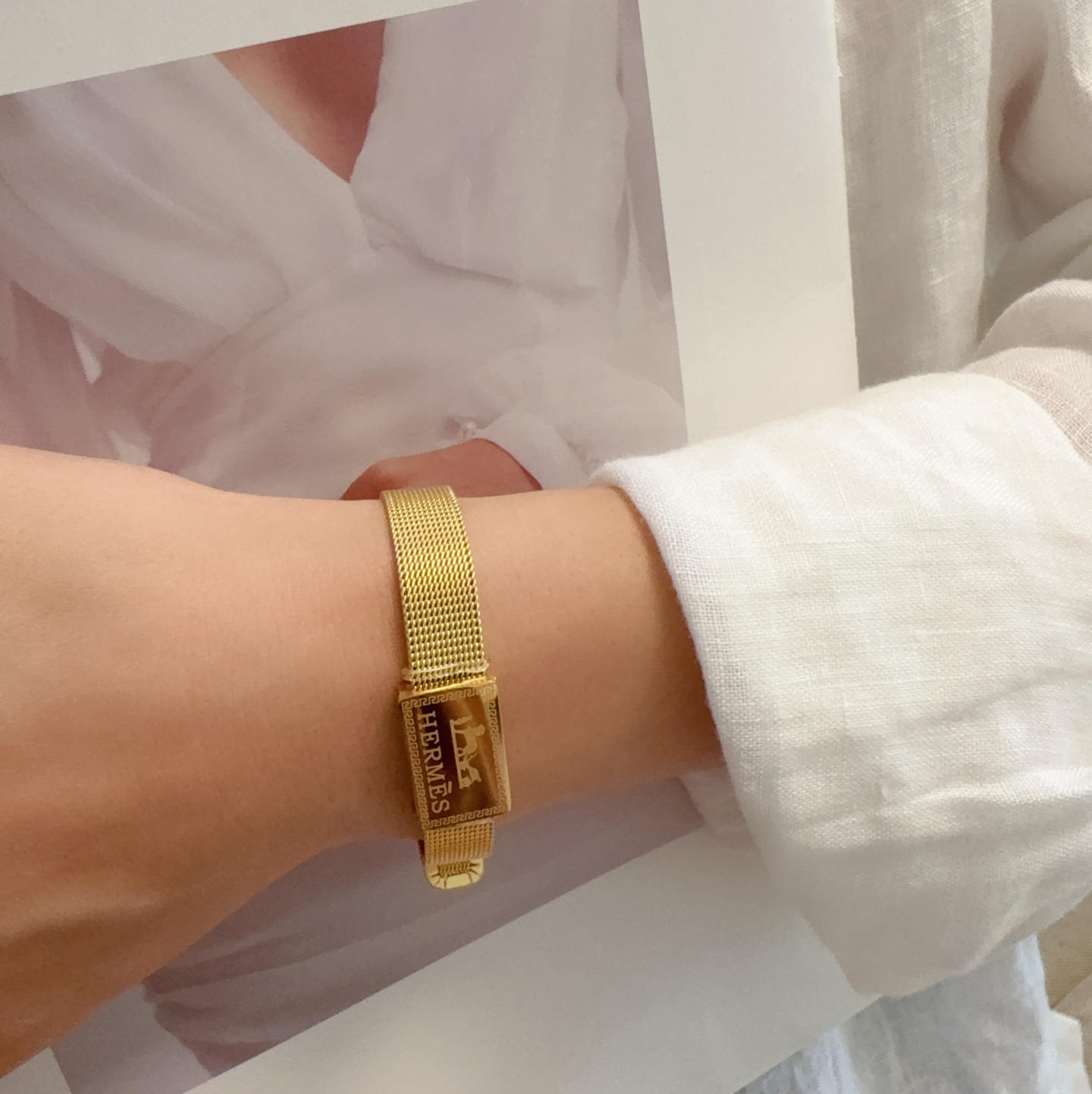 Bracciale Hermes H Logo Mesh Strap Bracciale oro MM