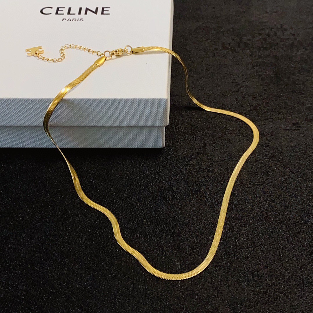 Celine Triomphe Snake Chain Choker necklace 14K gold-toned metal silver-toned metal no accent stones 40cm with 5cm extender