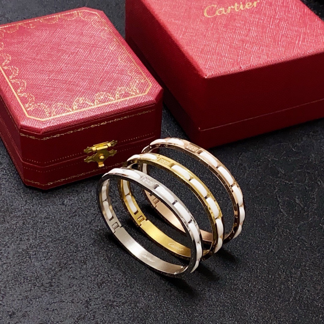 Cartier Maillon Panthere bracelet 18k yellow gold 18k rose gold 18k white gold white ceramic diamond 17