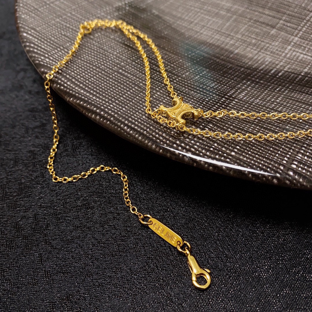 Celine Triomphe Double Chain necklace gold-tone metal no gemstones 40cm with 5cm extender