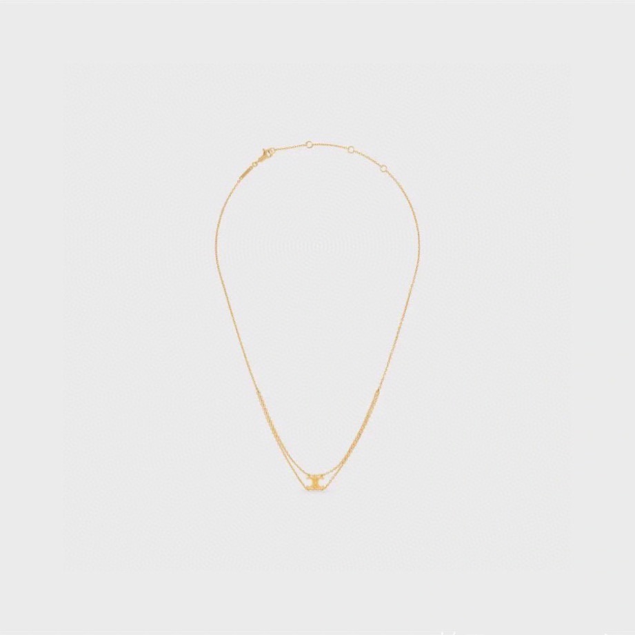Celine Triomphe Double Chain necklace gold-tone metal no gemstones 40cm with 5cm extender