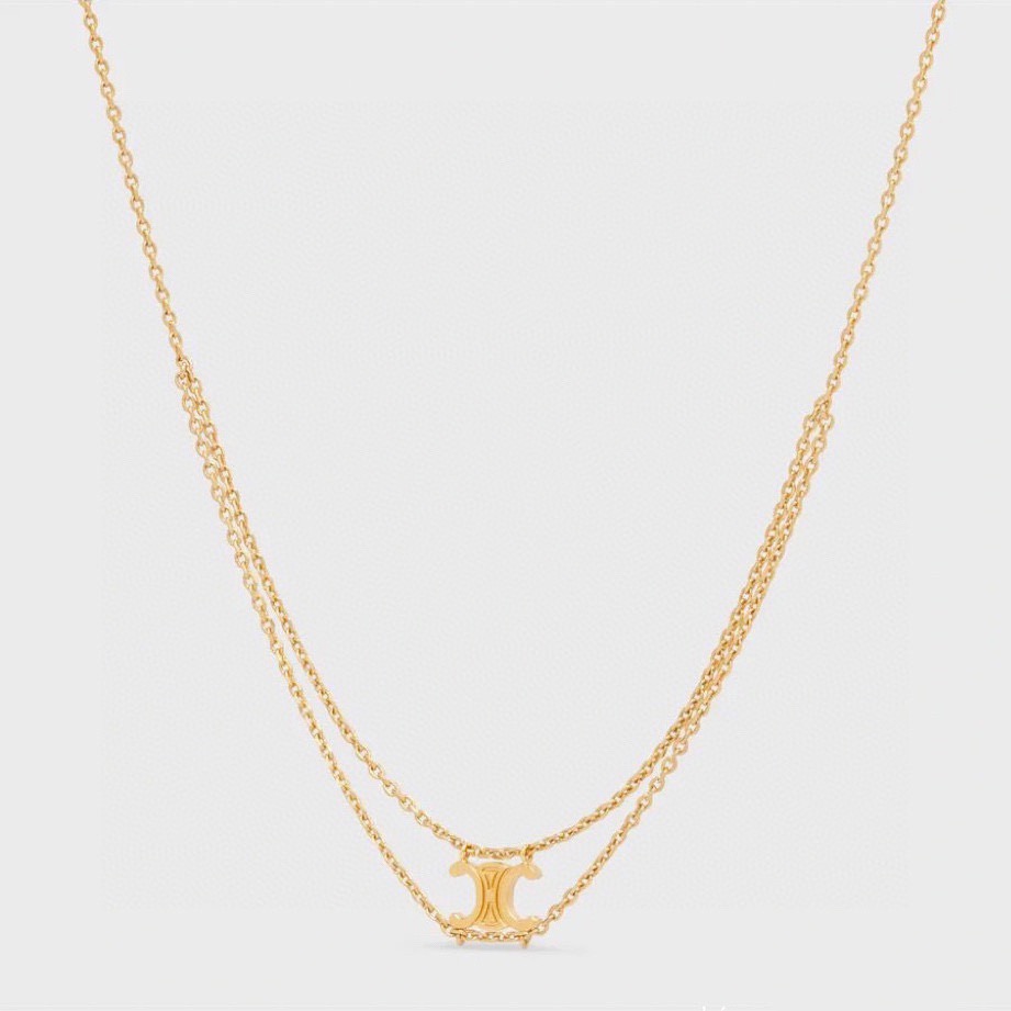 Celine Triomphe Double Chain necklace gold-tone metal no gemstones 40cm with 5cm extender
