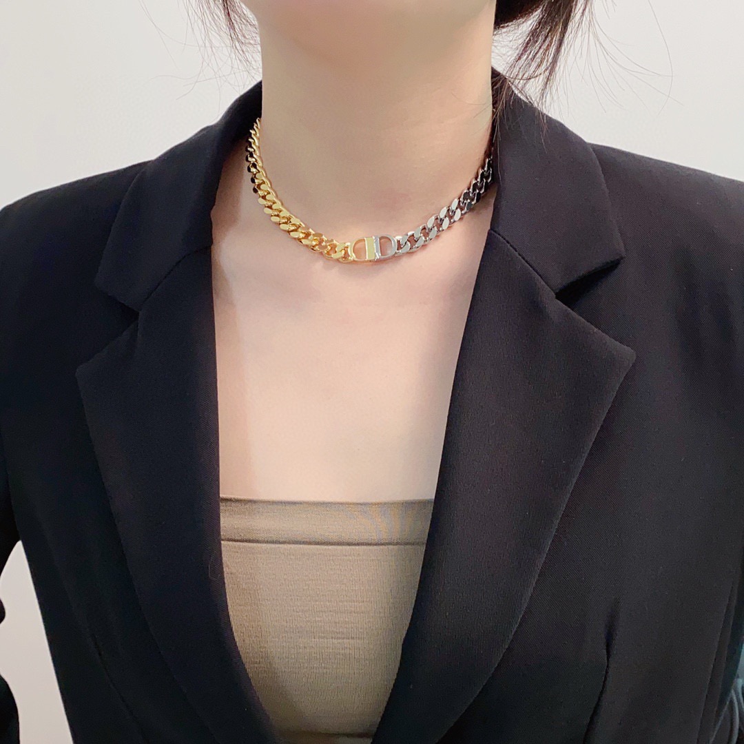 Dior CD Icon Two-Tone Curb Chain Choker necklace Two-tone gold and silver metal no gemstones 38cm