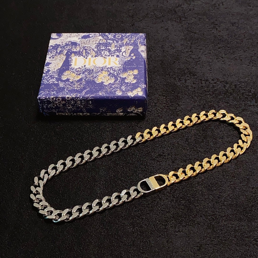 Dior CD Icon Two-Tone Curb Chain Choker necklace Two-tone gold and silver metal no gemstones 38cm