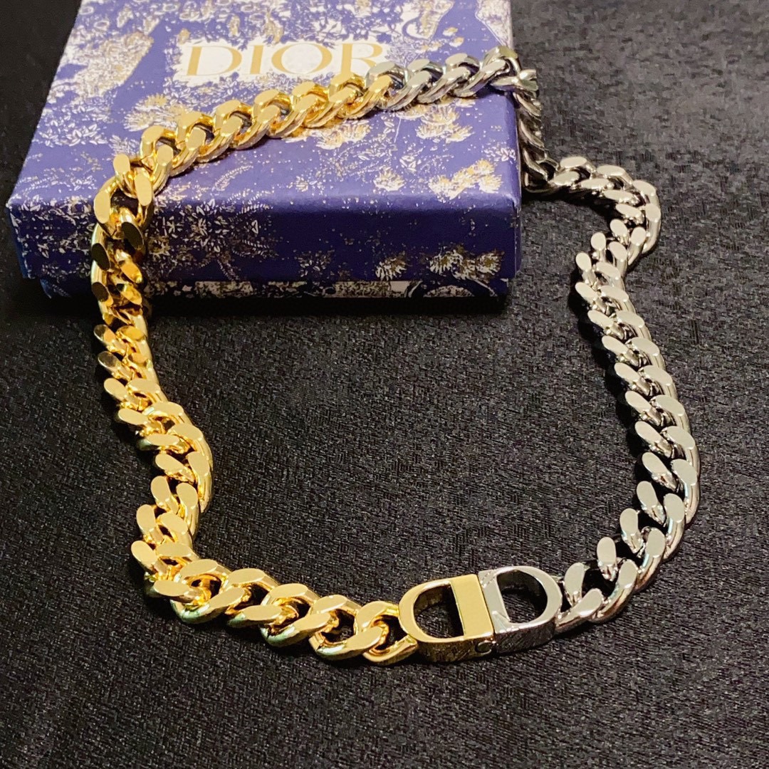 Dior CD Icon Two-Tone Curb Chain Choker necklace Two-tone gold and silver metal no gemstones 38cm