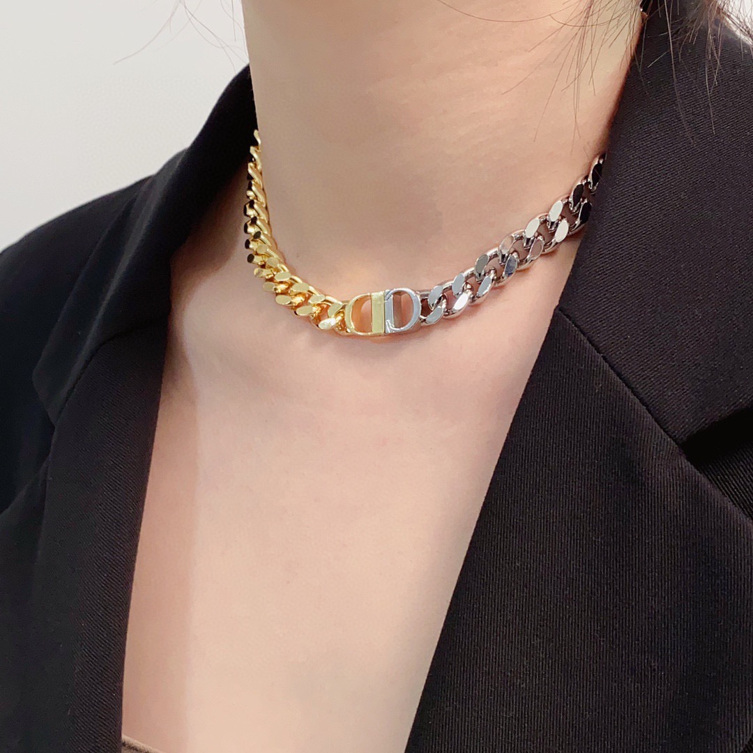 Dior CD Icon Two-Tone Curb Chain Choker necklace Two-tone gold and silver metal no gemstones 38cm