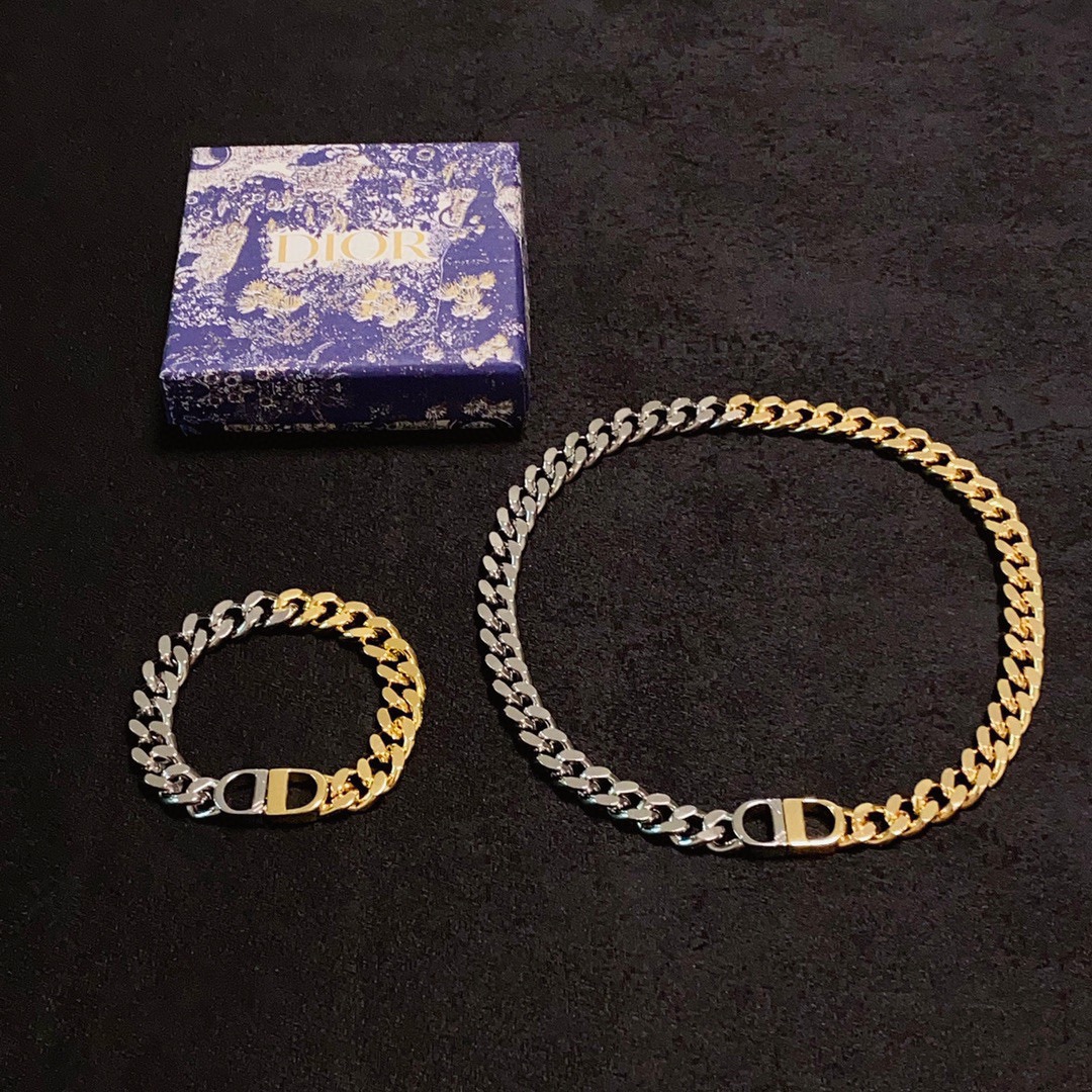 Dior CD Icon Two-Tone Curb Chain Choker necklace Two-tone gold and silver metal no gemstones 38cm