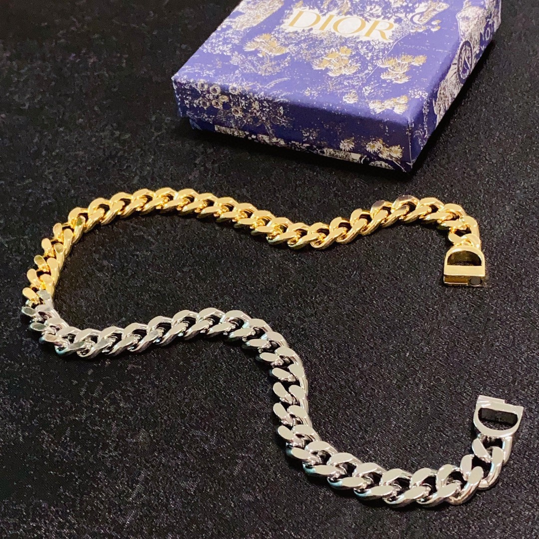Dior CD Icon Two-Tone Curb Chain Choker necklace Two-tone gold and silver metal no gemstones 38cm