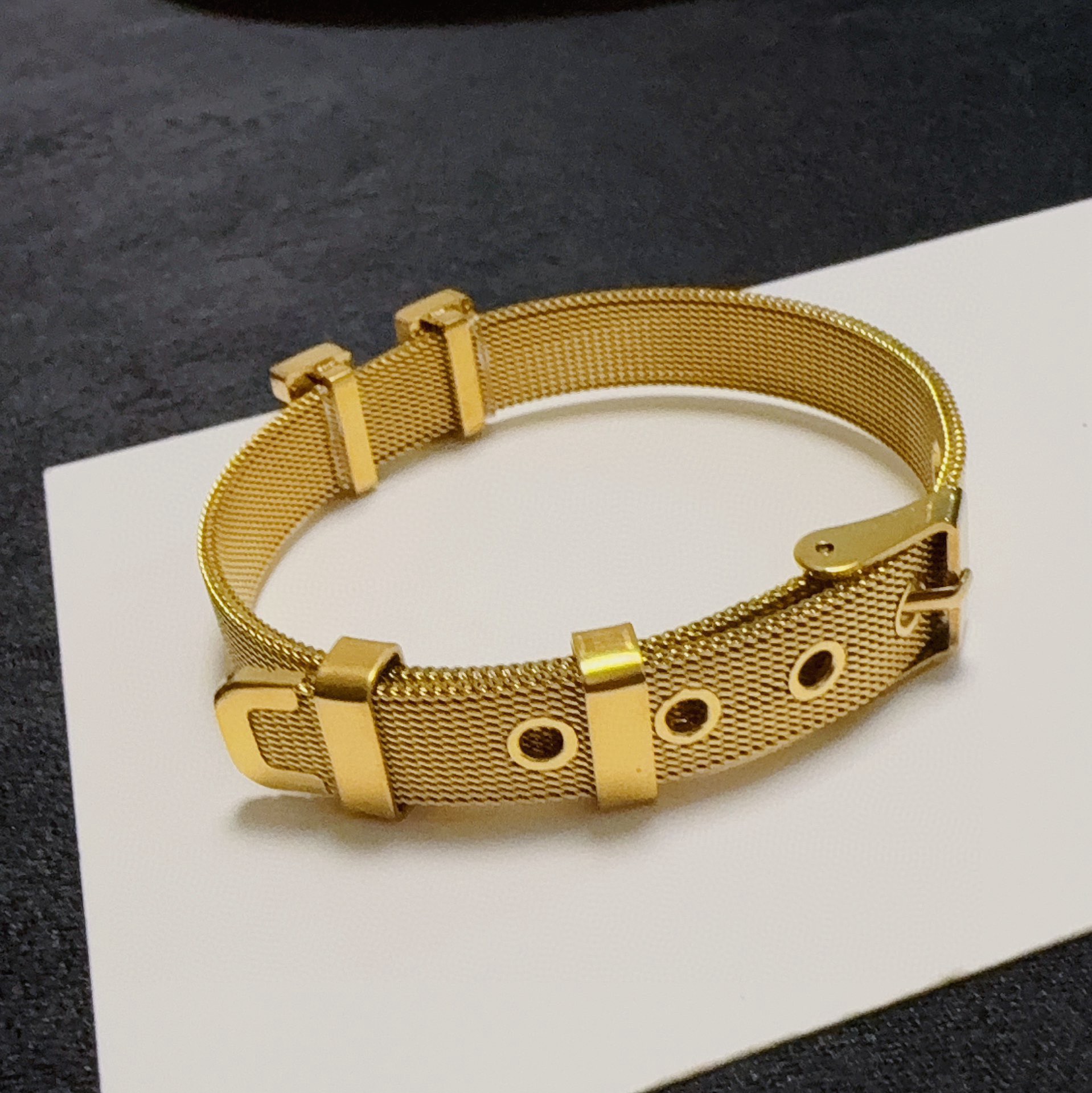 Bracelet Hermes Clic H Mesh Métal doré sans pierres précieuses Ajustable 16-19cm