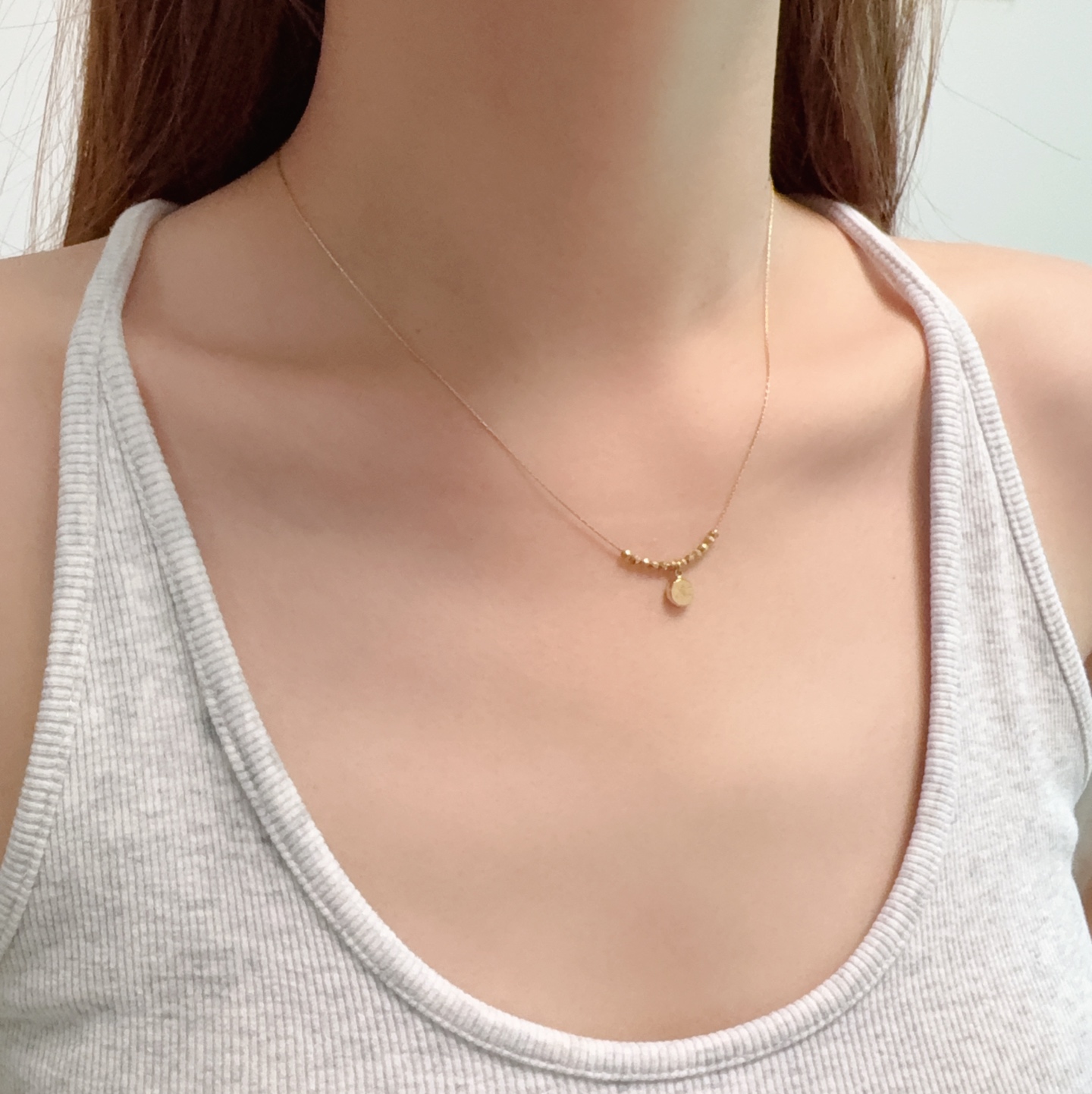 Celine Triomphe Round Pendant Beaded Chain necklace gold-tone metal 40cm with 5cm extender