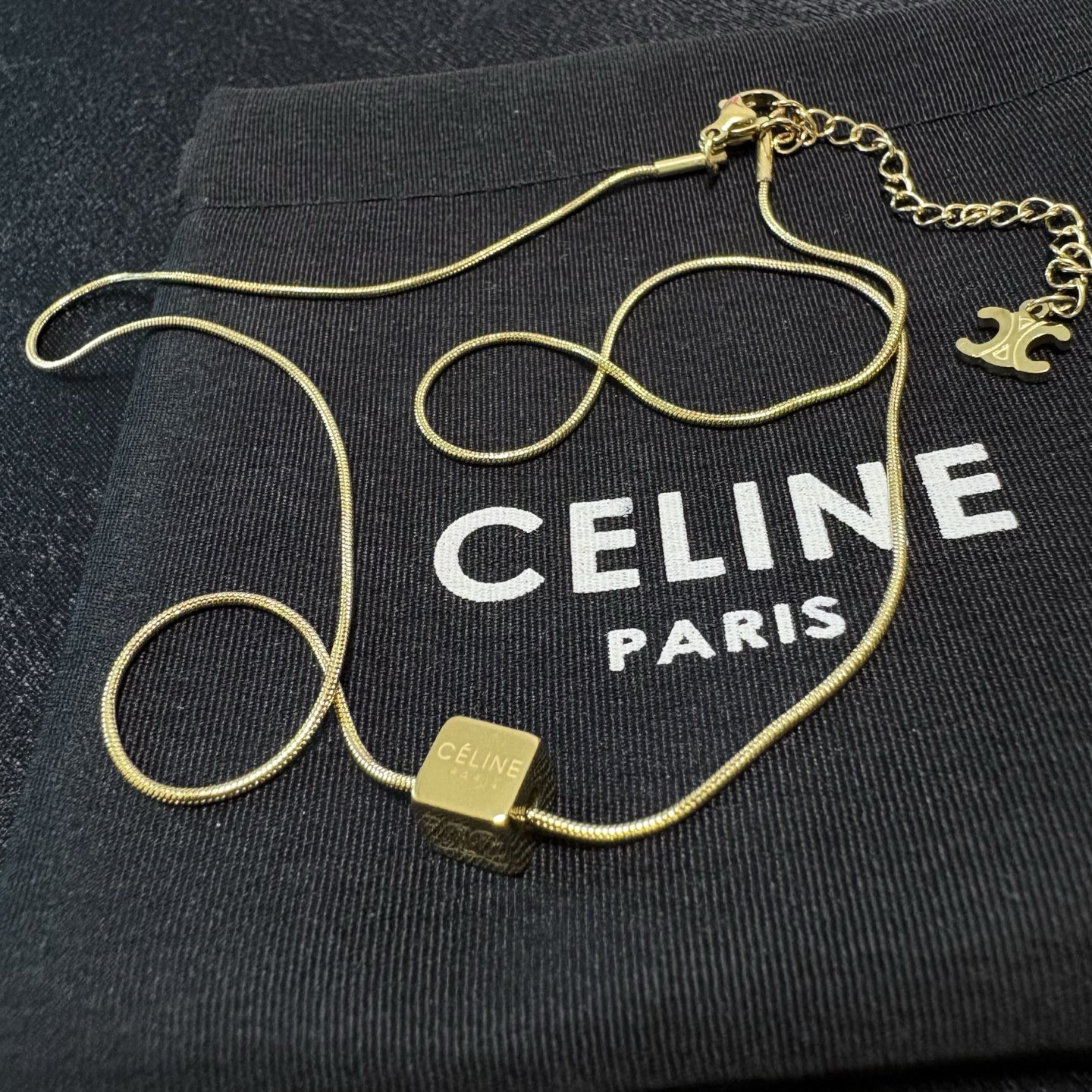 Celine Triomphe Cube Pendant Necklace necklace 14K gold tone metal no accent stones 45cm