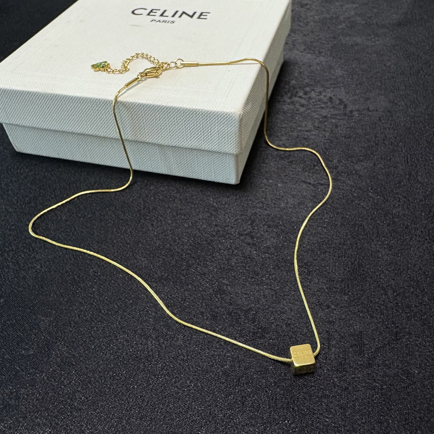 Celine Triomphe Cube Pendant Necklace necklace 14K gold tone metal no accent stones 45cm