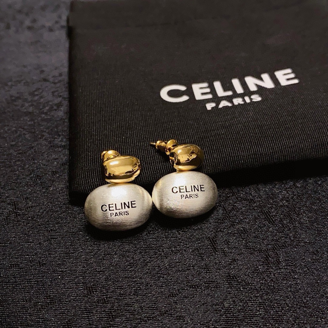 Celine Paris Logo Brushed Oval Drop Earrings earrings polished gold-tone metal brushed silver-tone metal with black engraved logo 1 5cm drop length