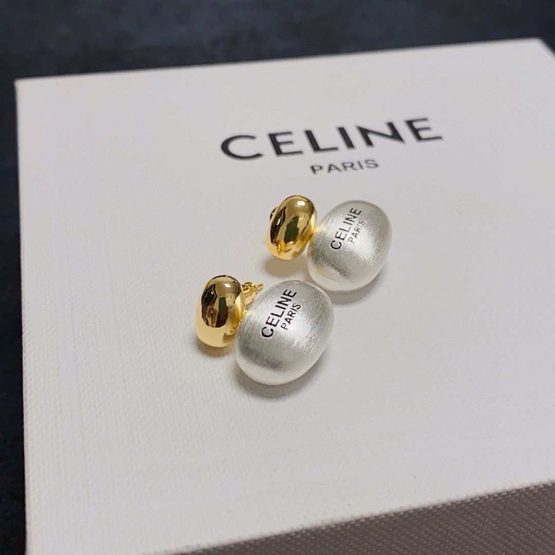 Celine Paris Logo Brushed Oval Drop Earrings earrings polished gold-tone metal brushed silver-tone metal with black engraved logo 1 5cm drop length