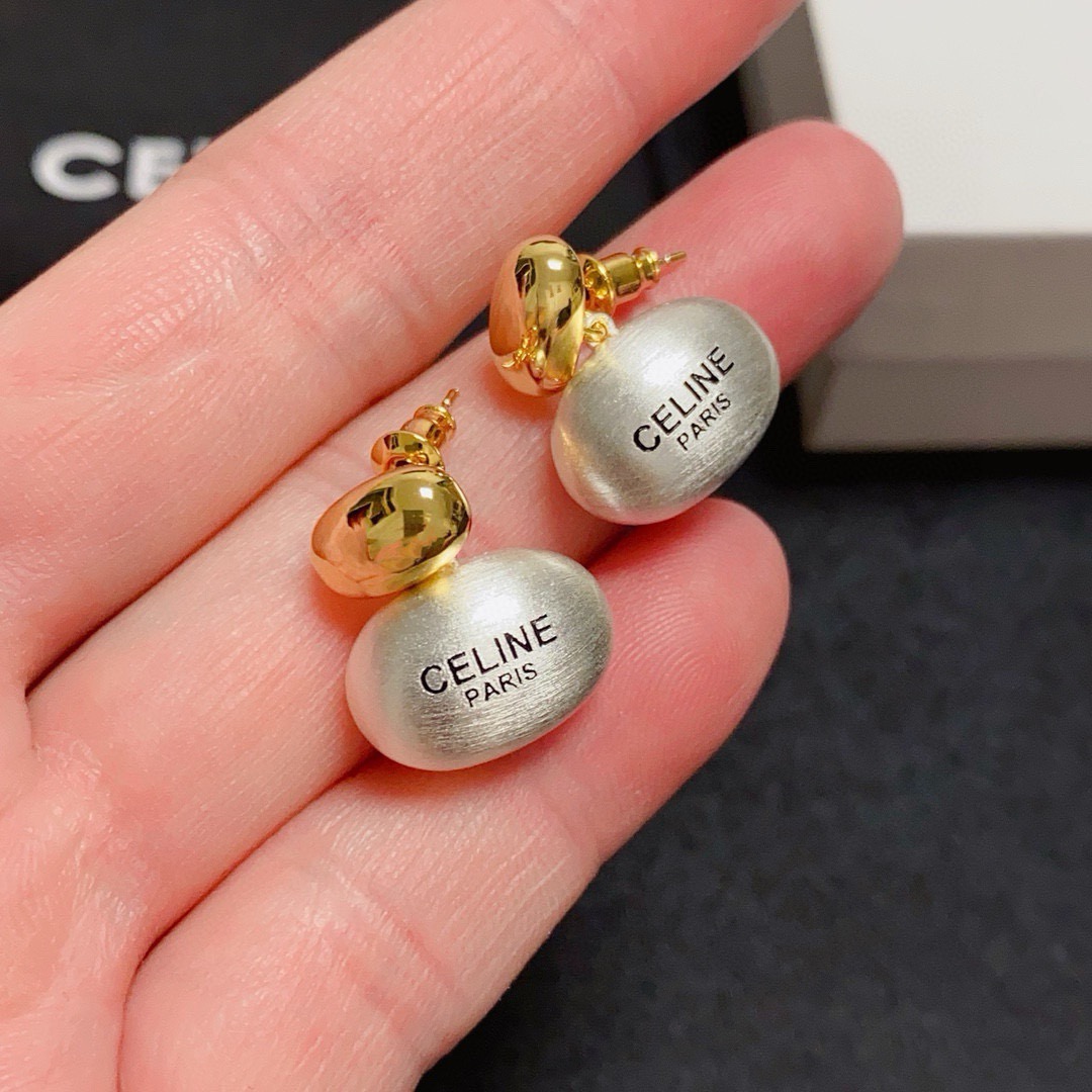 Celine Paris Logo Brushed Oval Drop Earrings earrings polished gold-tone metal brushed silver-tone metal with black engraved logo 1 5cm drop length