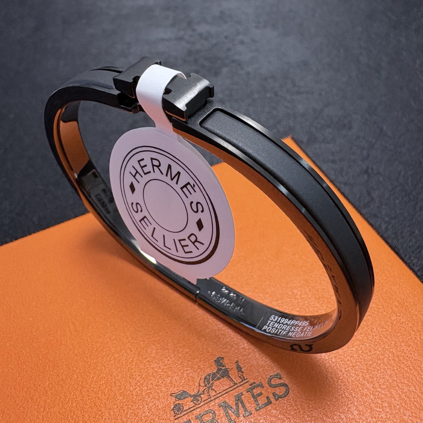 Bracciale Hermes Clic H Sellier in metallo nero opaco con inserto in smalto nero 6 mm