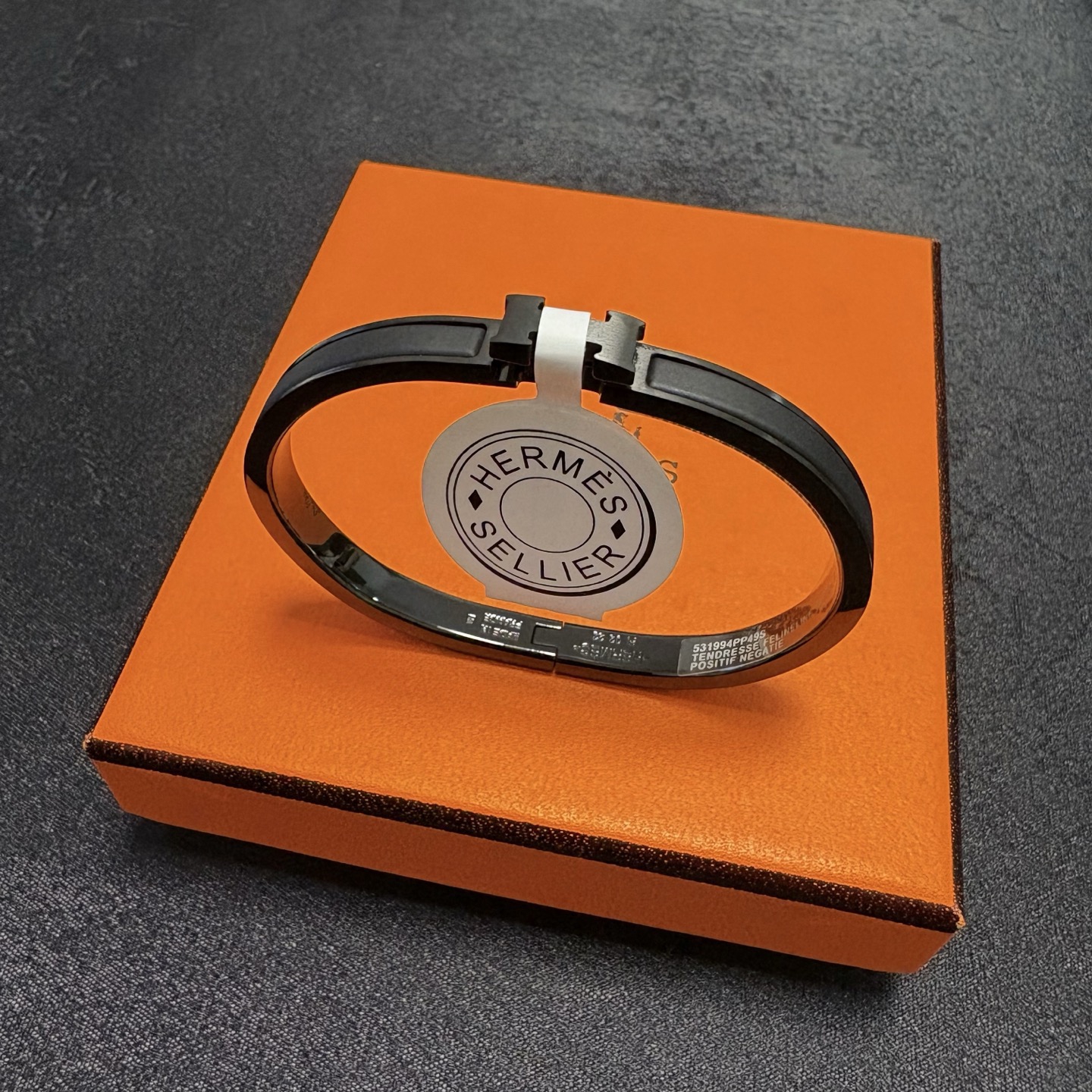 Bracciale Hermes Clic H Sellier in metallo nero opaco con inserto in smalto nero 6 mm