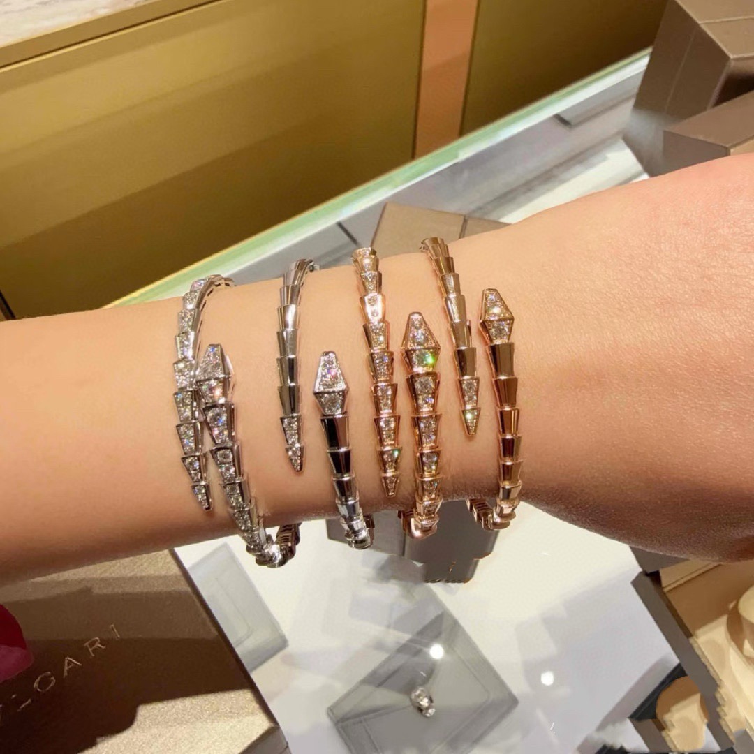 Bvlgari Serpenti Viper bracelet 18k rose gold 18k white gold with full-pave clear diamonds 17cm