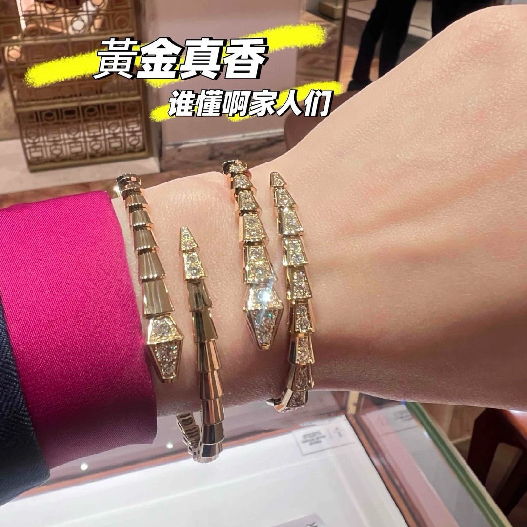 Bvlgari Serpenti Viper bracelet 18k rose gold 18k white gold with full-pave clear diamonds 17cm