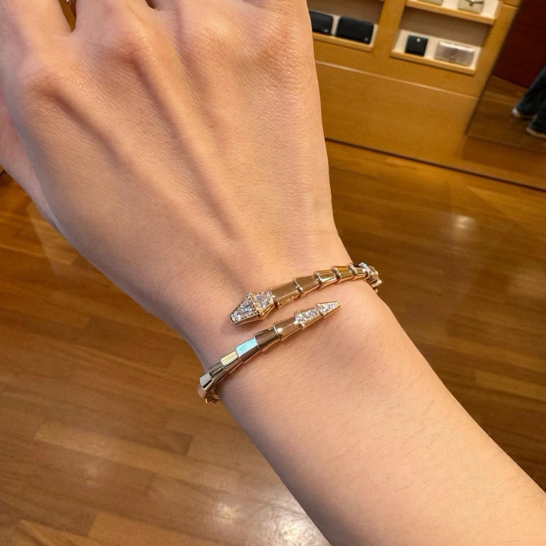Bvlgari Serpenti Viper bracelet 18k rose gold 18k white gold with full-pave clear diamonds 17cm