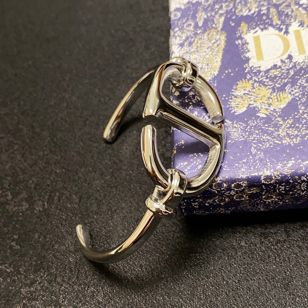 Dior CD Logo Cuff Bracelet bracelet Gold-tone metal Silver-tone metal Black leather 17cm