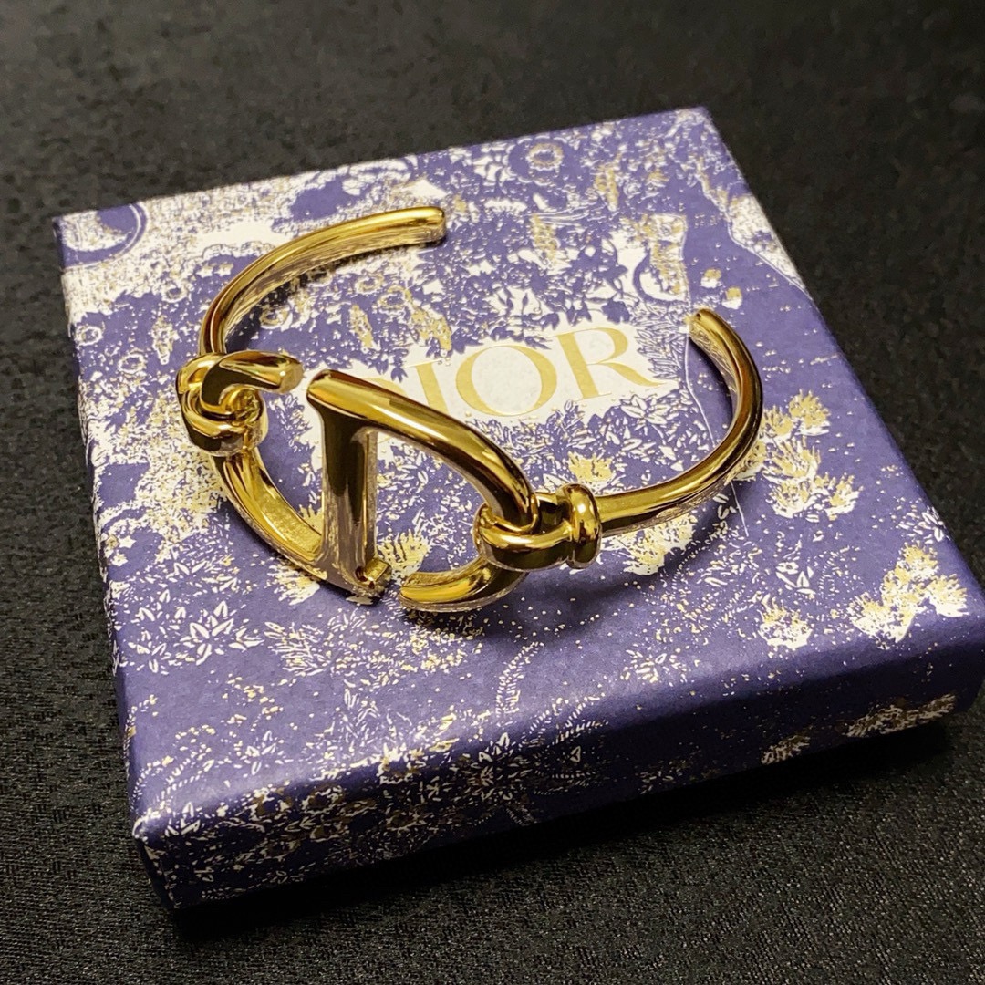 Dior CD Logo Cuff Bracelet bracelet Gold-tone metal Silver-tone metal Black leather 17cm