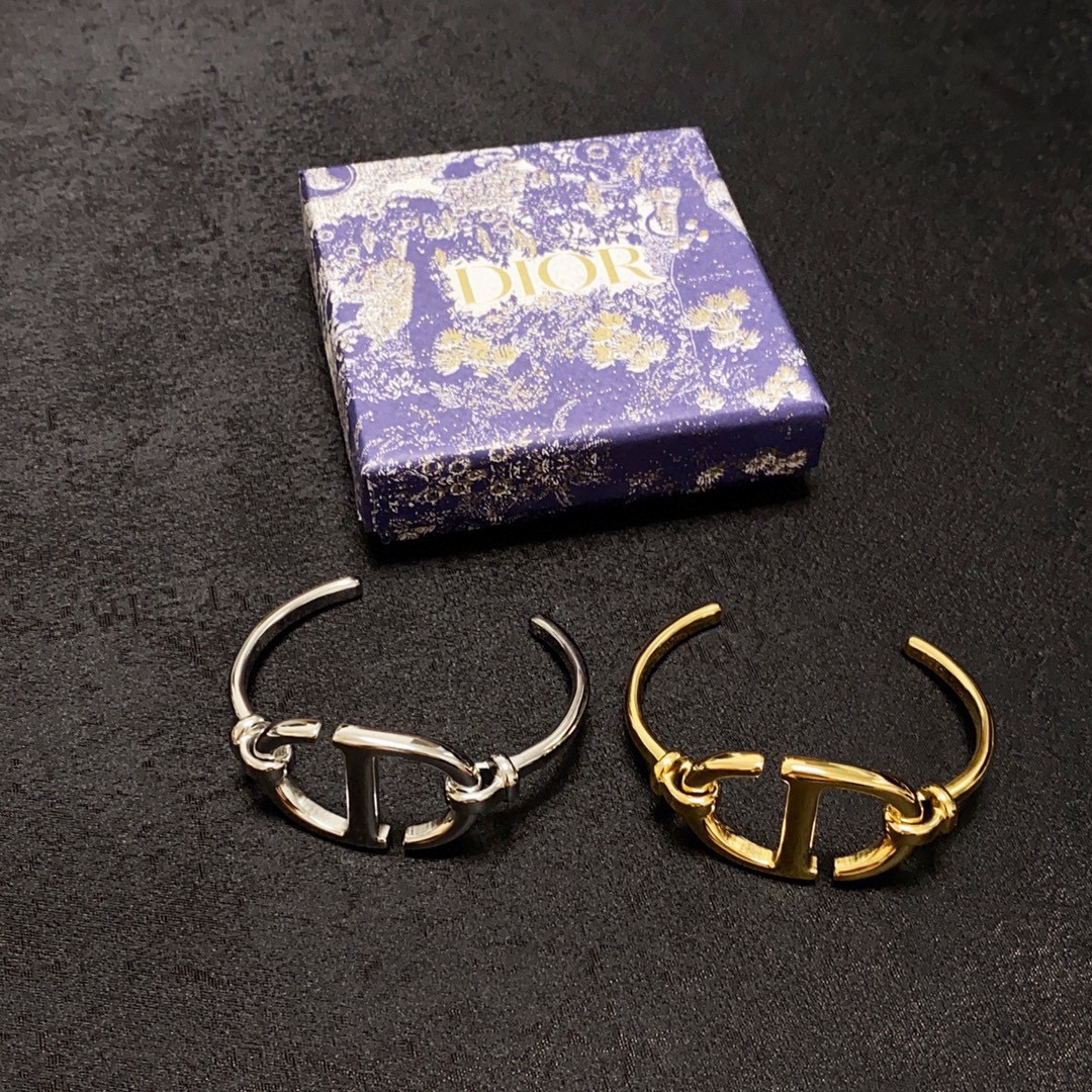 Dior CD Logo Cuff Bracelet bracelet Gold-tone metal Silver-tone metal Black leather 17cm