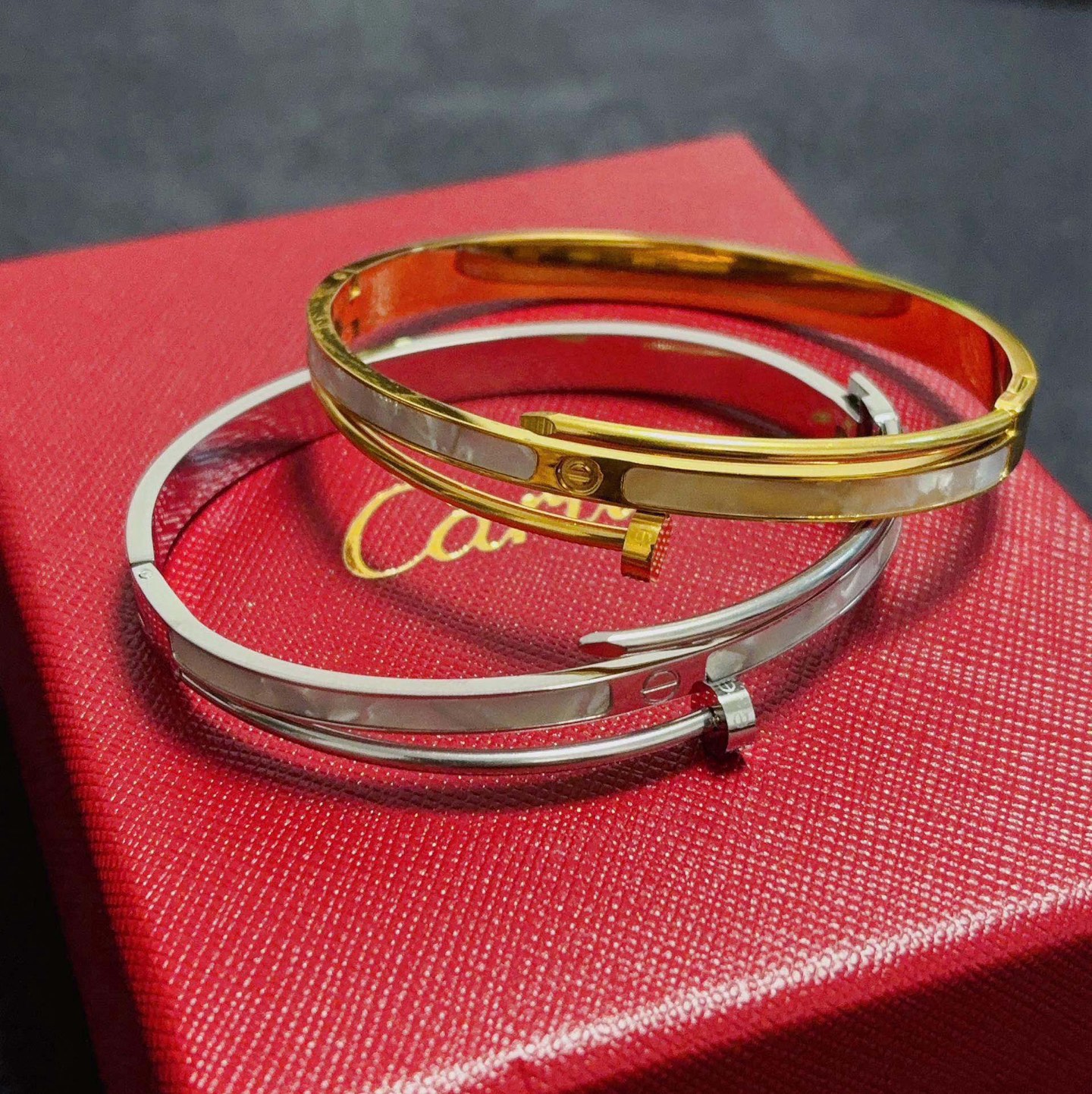 Cartier Juste un Clou bracelet 18k white gold 18k yellow gold white mother-of-pearl 17