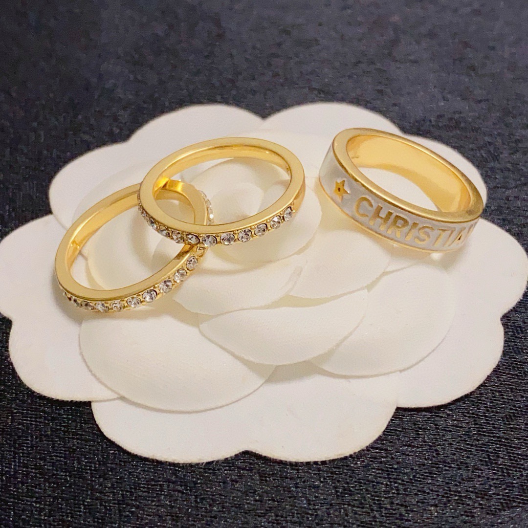 Dior Christian Dior Code Stacked Ring Set ring Gold-tone metal with white enamel and clear crystal accents 6-7-8