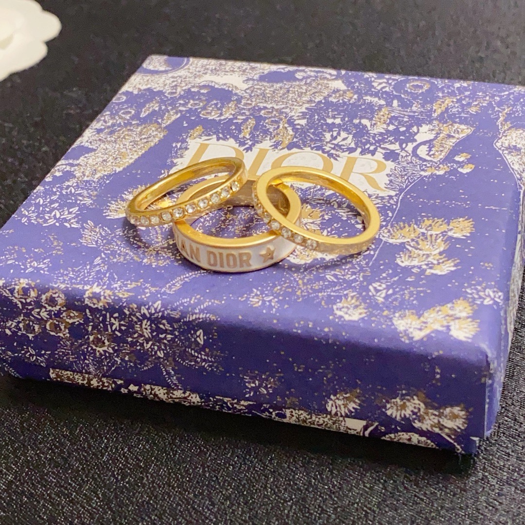 Dior Christian Dior Code Stacked Ring Set ring Gold-tone metal with white enamel and clear crystal accents 6-7-8