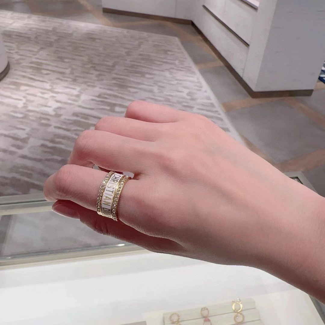 Dior Christian Dior Code Stacked Ring Set ring Gold-tone metal with white enamel and clear crystal accents 6-7-8