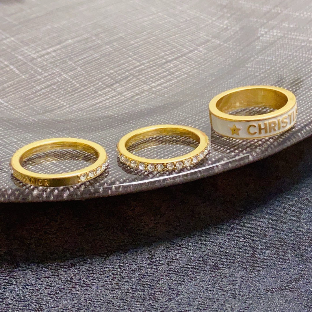 Dior Christian Dior Code Stacked Ring Set ring Gold-tone metal with white enamel and clear crystal accents 6-7-8