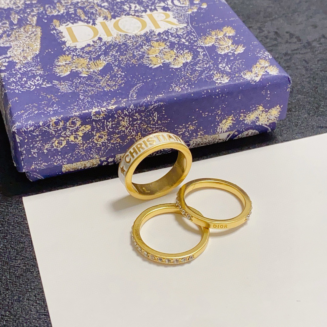 Dior Christian Dior Code Stacked Ring Set ring Gold-tone metal with white enamel and clear crystal accents 6-7-8