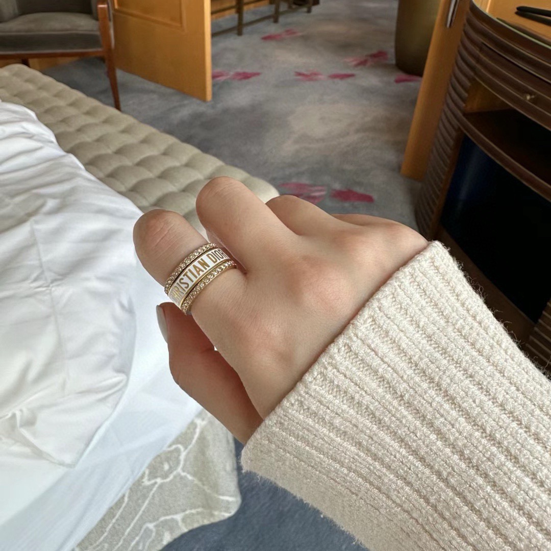 Dior Christian Dior Code Stacked Ring Set ring Gold-tone metal with white enamel and clear crystal accents 6-7-8