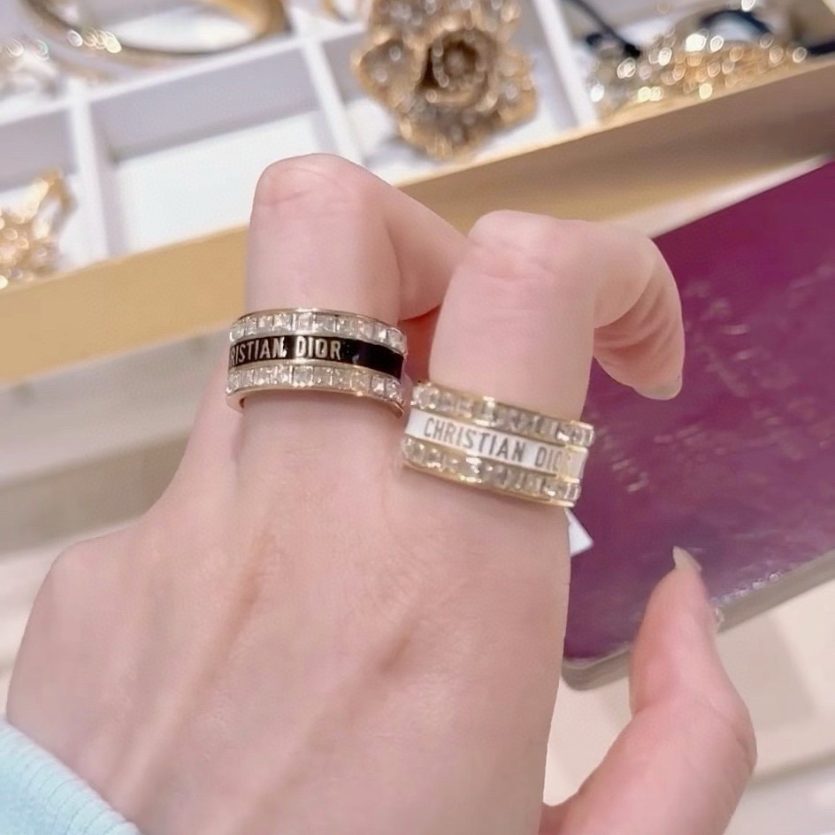 Dior Night Code ring gold-tone metal with clear crystals available with white enamel or black enamel logo band 6 7 8