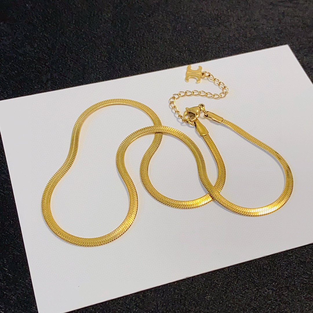 Celine Triomphe Snake Chain Choker necklace 14K gold silver-toned metal no accent stones 40cm with 5cm extender